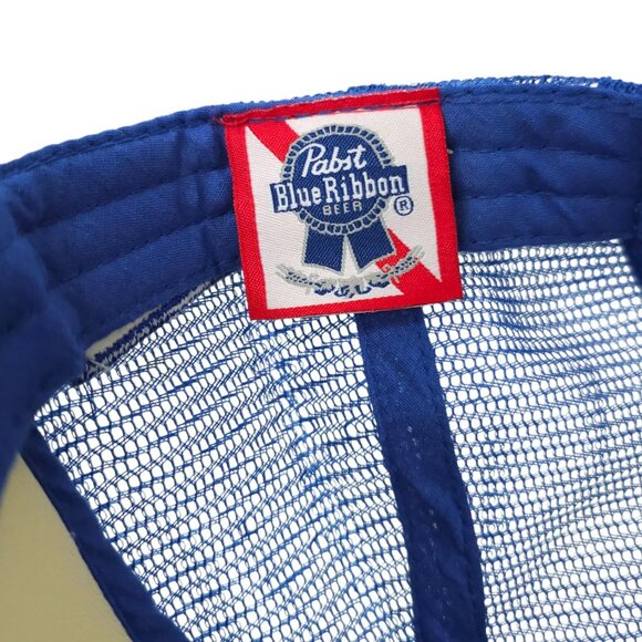 Pabst Blue Ribbon Beer Mesh Foam Snapback Cap Trucker Baseball Logo Patch Hat - Picture 8 of 14